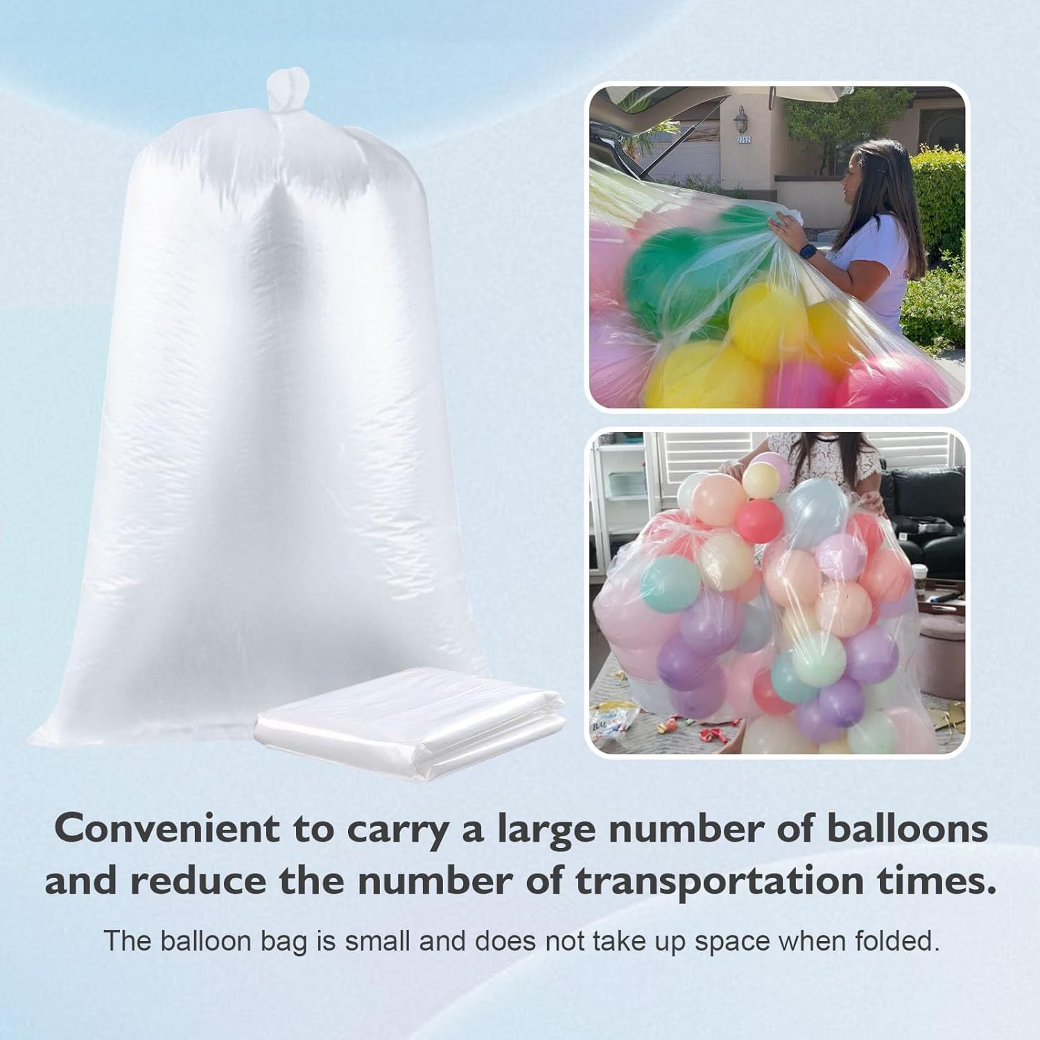 Skiennix Extra Large Clear Balloon Bags - 2 Pack Reusable Transport Bags for Decorations | 98 x 59 In