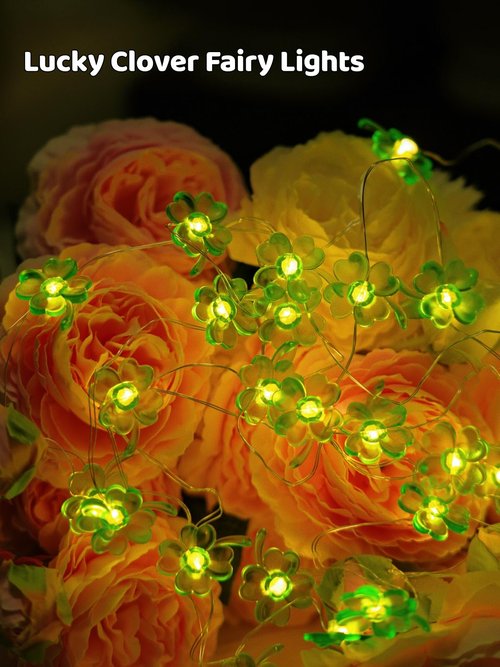 Yoitomehy St Patricks Day Decorations Green Shamrocks String Lights 10 ft 30 LEDs Battery Operated, Lucky Clover Fairy Lights, Green Lights for Porch Fireplace Golf cart, St. Patrick's Day Decoration