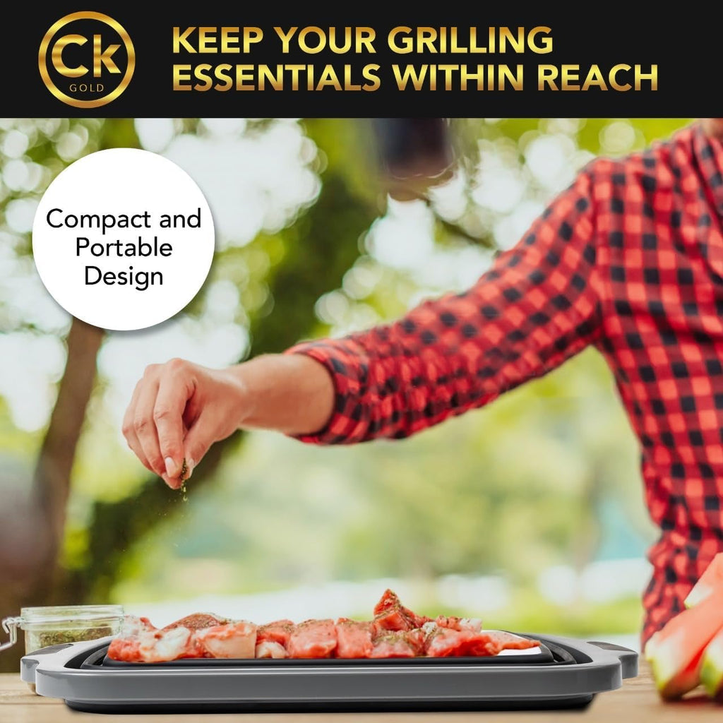 CK GOLD New XL Collapsible BBQ Prep Tub with LOCKING Lid, Cutting Board & Drain Hole | BPA-Free, Food-Grade, Space-Saving Marinating Container for Grilling, Kitchen & Outdoor Cooking (Black, 30 L)