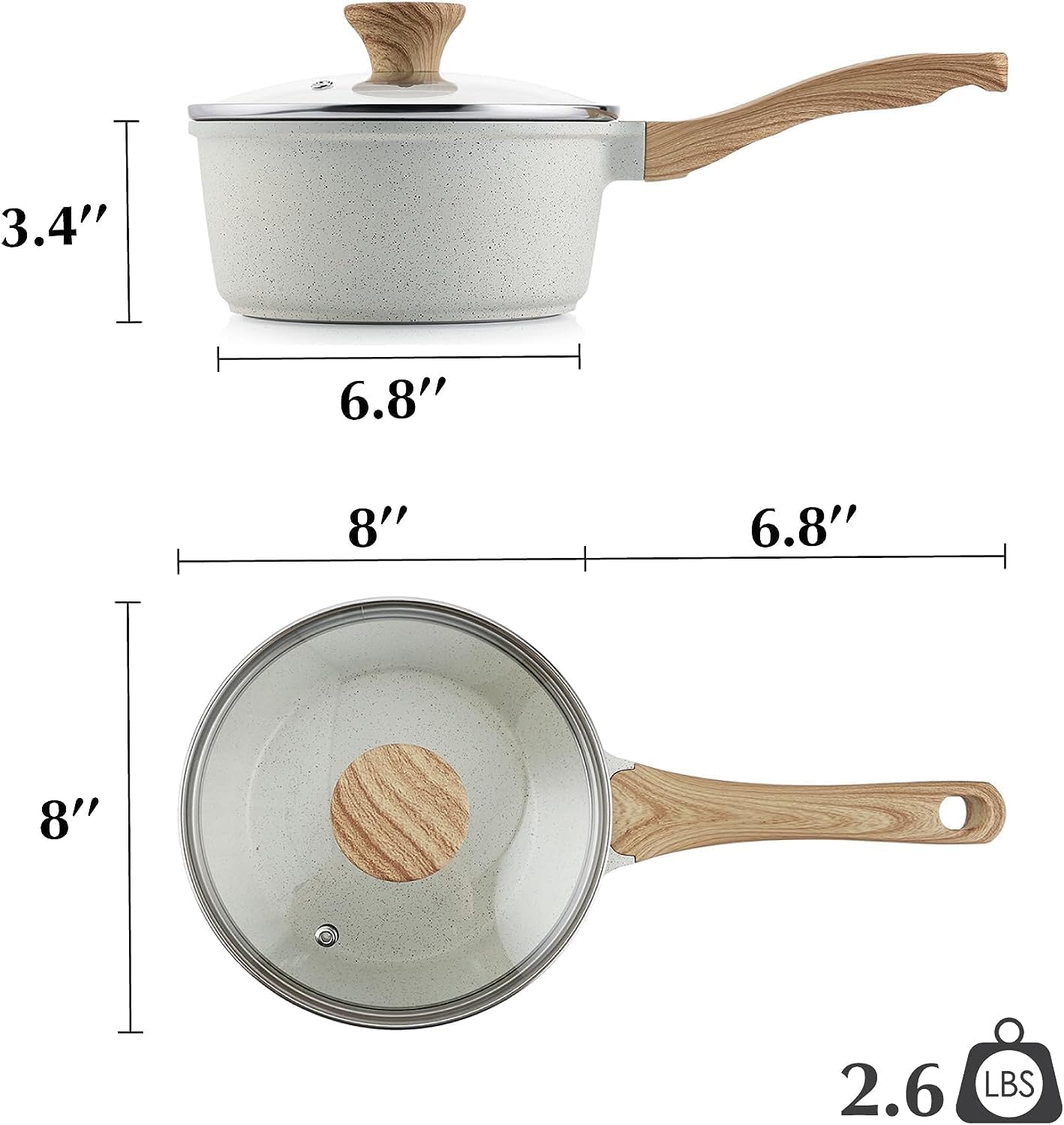 SENSARTE Nonstick White Ceramic Saucepan Set - Induction Compatible Cooking Pots with Stay Cool Handles | 2.0QT & 2.5QT