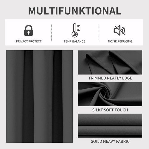 Joydeco Blackout Curtains - Thermal Insulated 108 Inch Length Drapes | Dark Grey, 2 Panels Set for Living Room & Bedroom