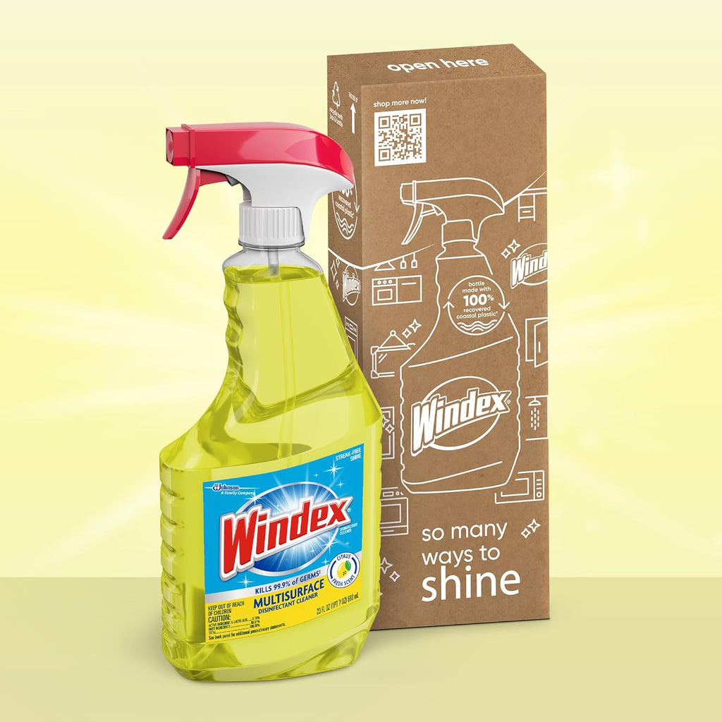Windex Multipurpose Cleaner Spray - Citrus Fresh Disinfectant for Safe Surface Cleaning | 23 Fl Oz