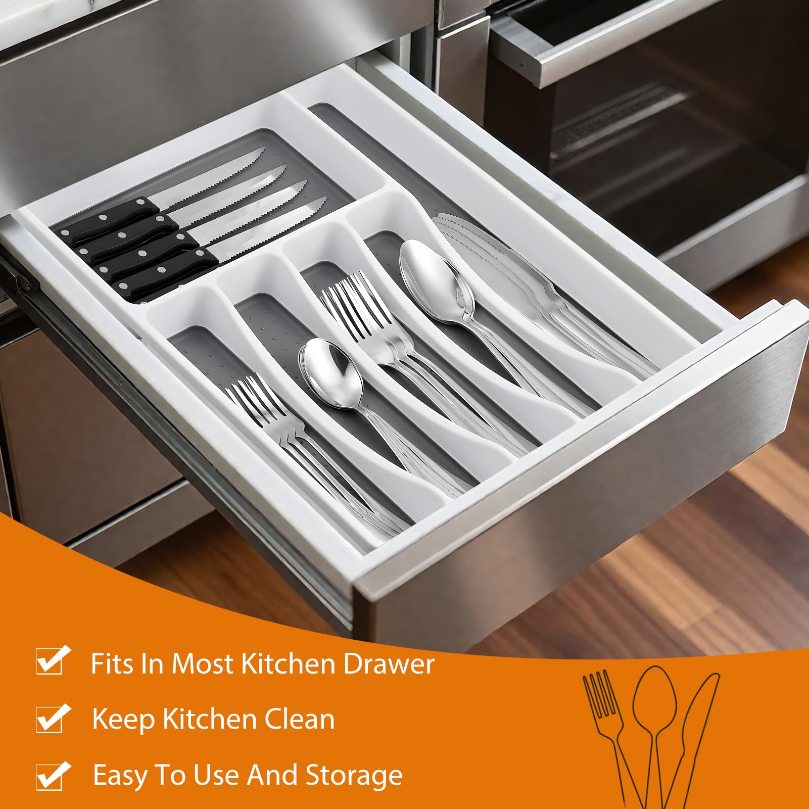 49 Piece Silverware Set with Organizer - Utensil Sets Stainless Steel Cutlery Set for 8, Mirror Finished Flatware Spoons and Forks with Steak Knives, Dishwasher Safe, Rust-proof