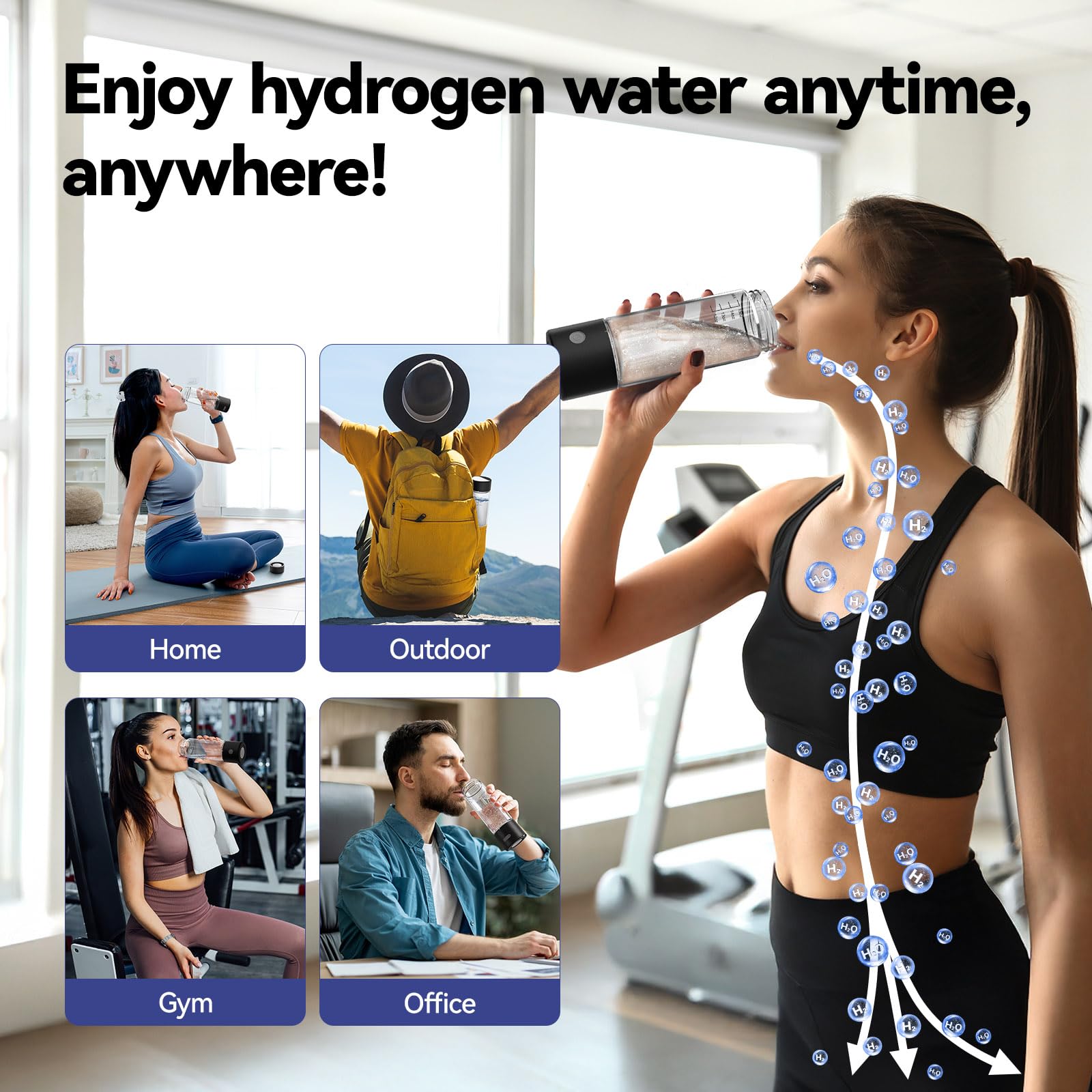 OEOP Hydrogen Water Bottle, 2200PPB in 3 Mins Hydrogen Water Generator, SPE PEM Technology, 14oz Portable Hydro Water Machine for Home, Travel, Gym | Best Health Gift for Family & Friends