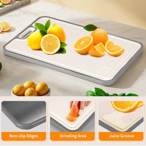 Infumm Titanium cutting boards for Kitchen,2-in-1 Double Sided Food Grade,Pure Titanium and Wheat Straw PP, Double Chopping Boards for Meat and Fruits Easy to Clean Size 15’’x10’’