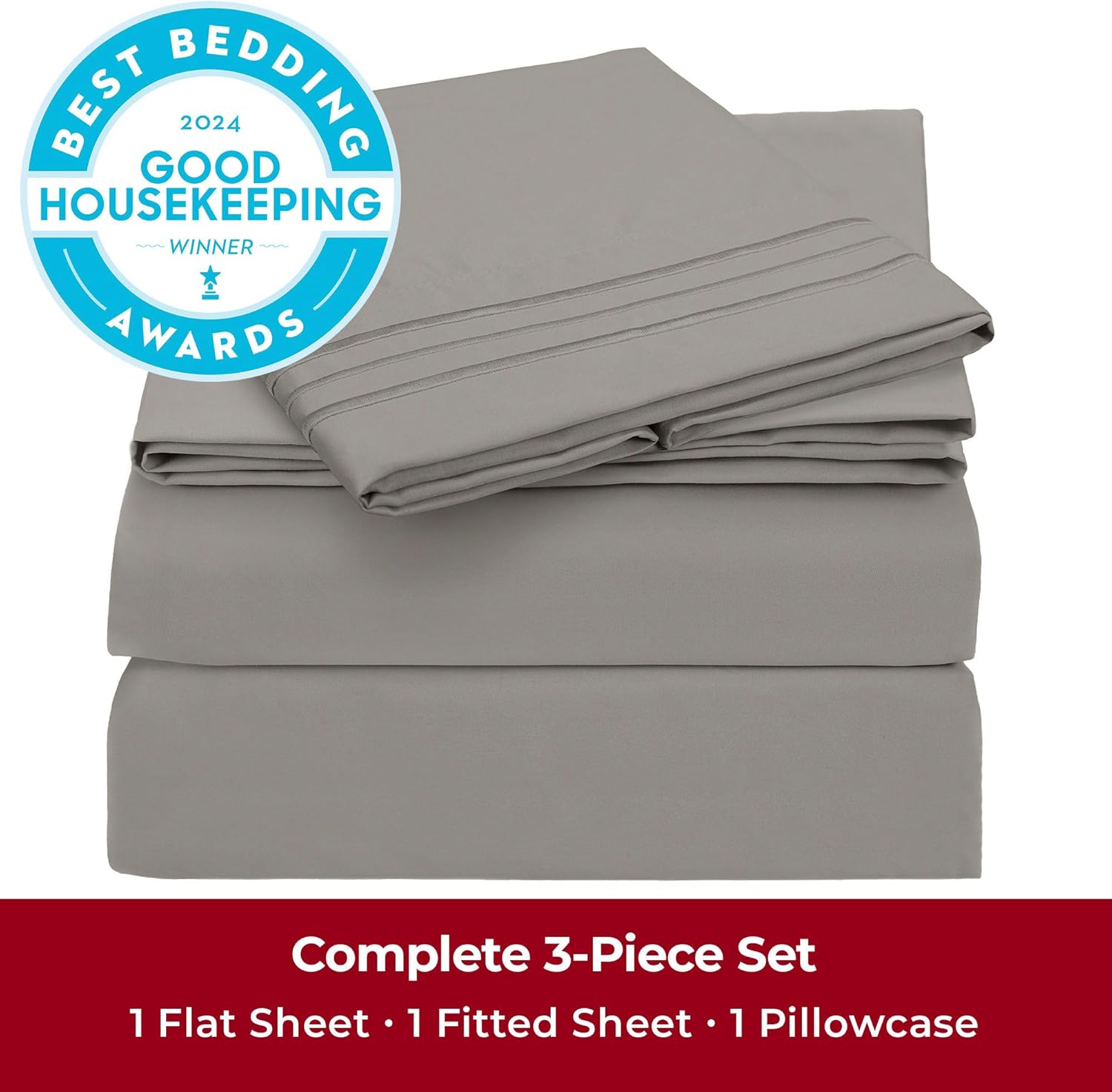 Mellanni Twin Sheets Set - 3 PC Hotel Luxury Bedding | Extra Soft, Cooling, Stain Resistant (Twin, Taupe)