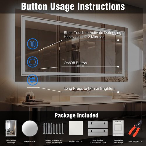 LED Bathroom Mirror 20X28 Makeup Mirror with Lights, Wall-Mounted Vanity Mirrors, Hollywood Lighted Mirror with Stepless Dimmable, Anti-Fog Wall Mirrors Back Front Light Bathroom Mirror (20"x28")