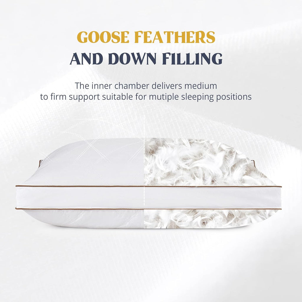 Puredown® Goose Feathers & Down Pillow - Gusseted Hotel Collection, Standard/Queen, Set of 2