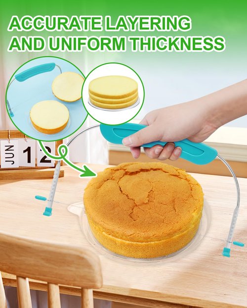 PROKITCHEN Adjustable Cake Slicer Leveler Small Cake Cutter Slicer for Leveling Tops of Layer Cakes Professional Baking Tool with Stainless Steel Wires and Sea Blue Handle