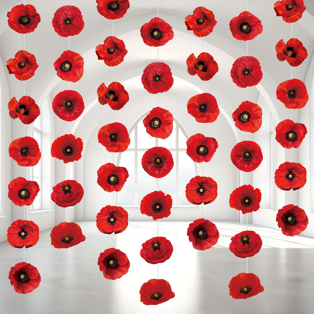 Fullhawl 8 Pieces Wizard Themed Party Decorations Artificial Poppy Flowers Paper Garlands Red Flower Hanging Banners Poppy Cutouts for Wizard Themed Birthday Memorial Day Party Favor Supplies