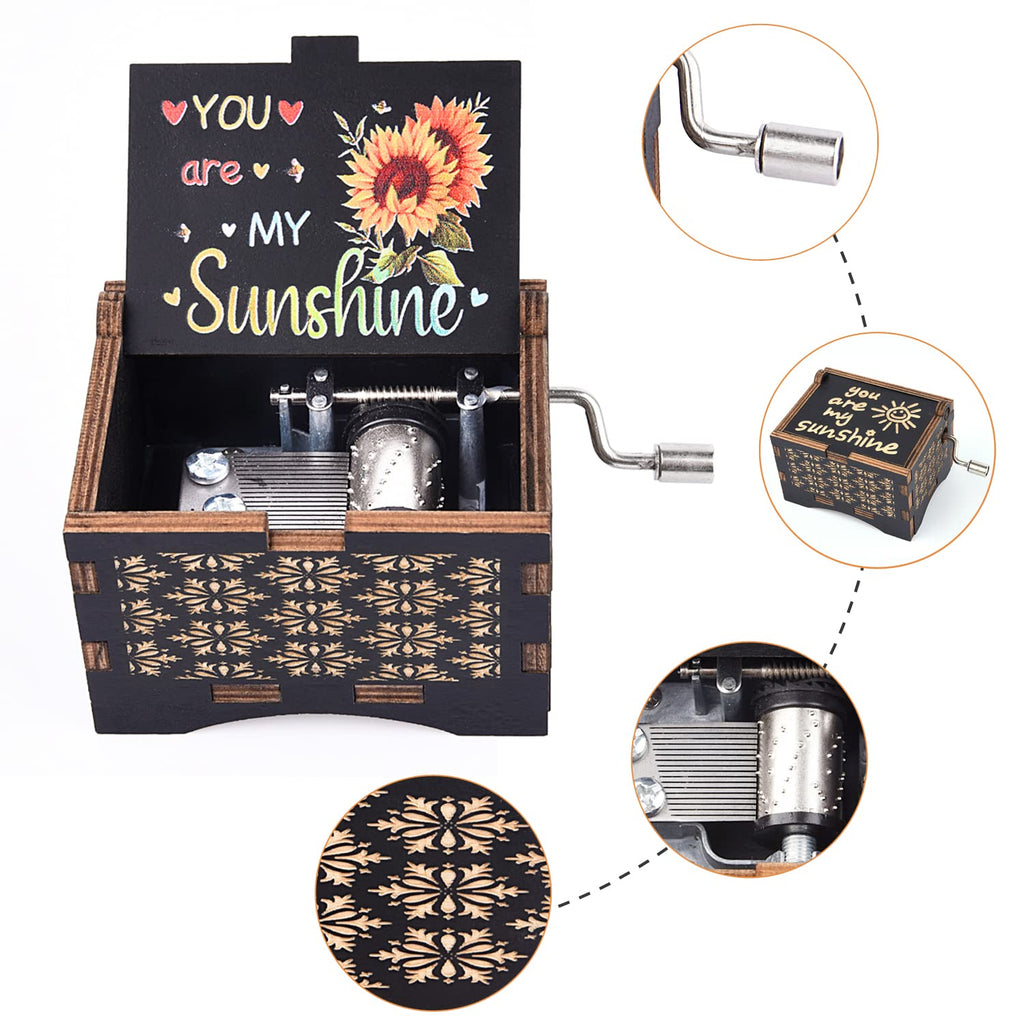 byykit Music Boxes You are My Sunshine,Unique Hand-cranked Wooden Engraved Vintage Music Box, Anniversary Wedding Birthday Gift for Boyfriend Wife Girlfriend mom