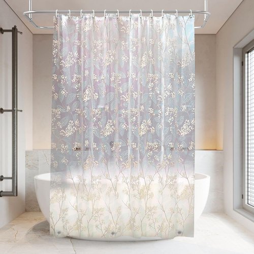 HADEEONG PEVA Shower Curtain, 72 x 72 Water Repellent Premium Bathroom Shower Curtain with 3 Magnetic Weights for Shower Stall, Bathtubs (Flower-2)