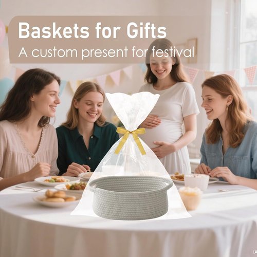 JMvicyroam Woven Basket - Small Rope Storage Bin with Handles for Organizing Shelves & Closets | Grey