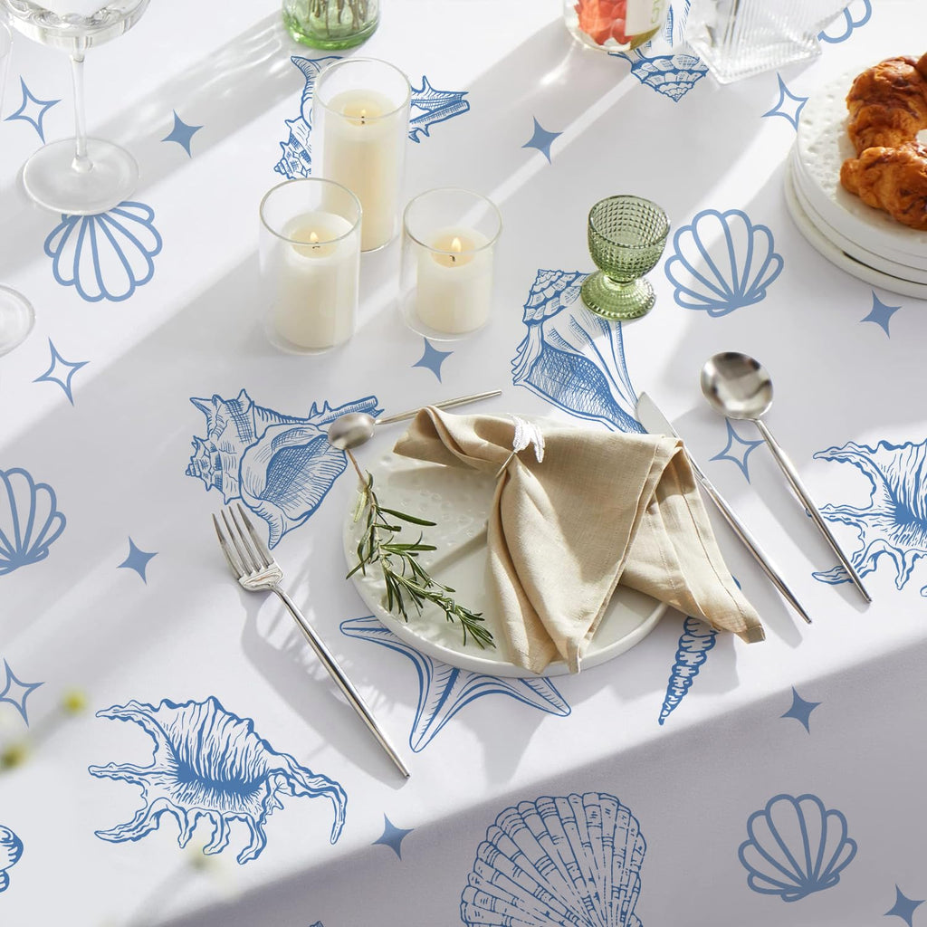 Last Toast on the Coast Bachelorette Table Cloth Blue Coastal Bachelorette Party Decorations Seashells Beach Table Cloth Ocean Nautical Table Cover for Girl Wedding Bridal Shower Picnic Camping Party