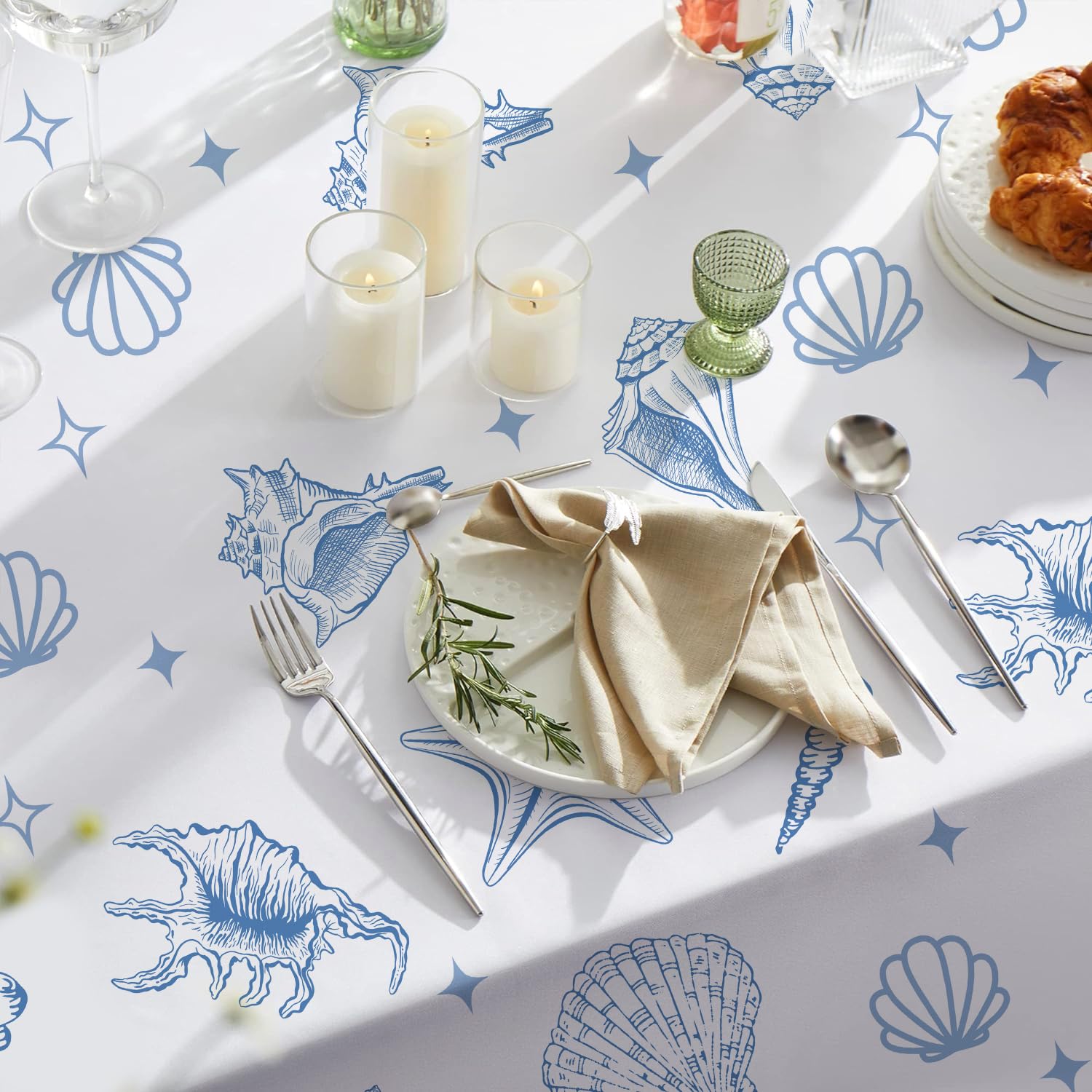 Last Toast on the Coast Bachelorette Table Cloth Blue Coastal Bachelorette Party Decorations Seashells Beach Table Cloth Ocean Nautical Table Cover for Girl Wedding Bridal Shower Picnic Camping Party