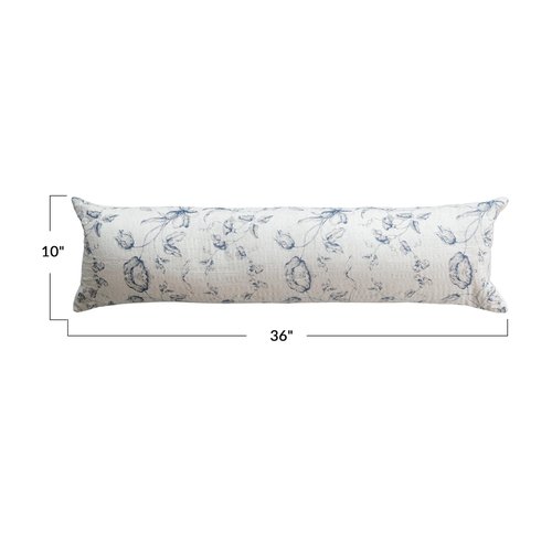Creative Co-Op Long Patterned Cotton and Linen Lumbar Pillow, Blue