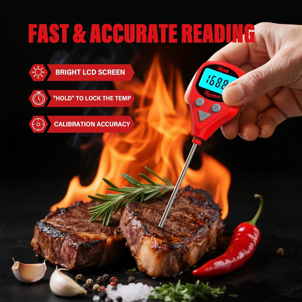 AWLKIM Digital Meat Thermometer - Rechargeable Instant Read with 40-Inch Probe | IP67 Waterproof, Audible Alarm