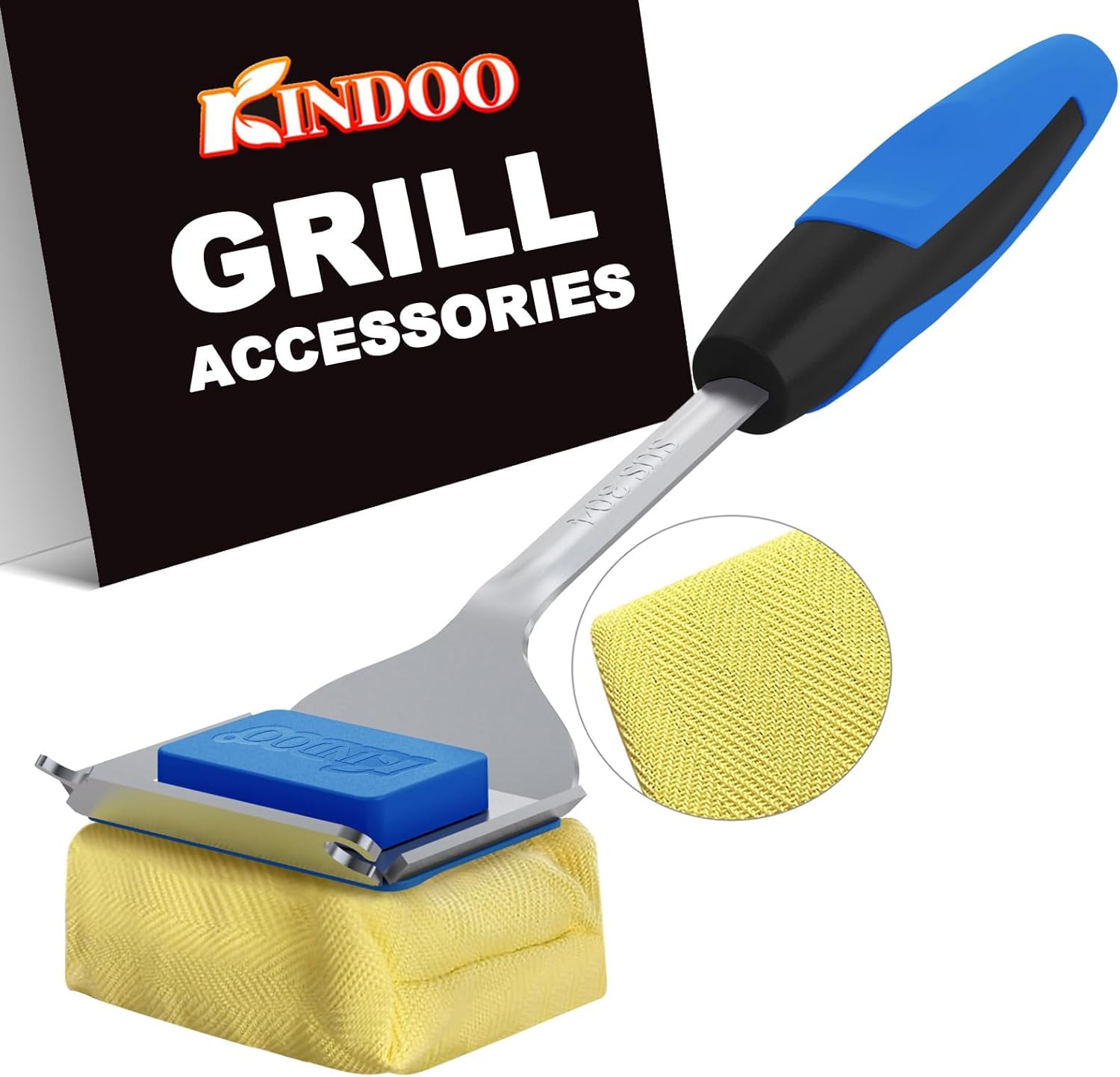 Skiennix Grill Brush - Bristle-Free BBQ Cleaner with Extended Handle & Scraper | Safe for Cast Iron & Stainless Steel Grates - Blue