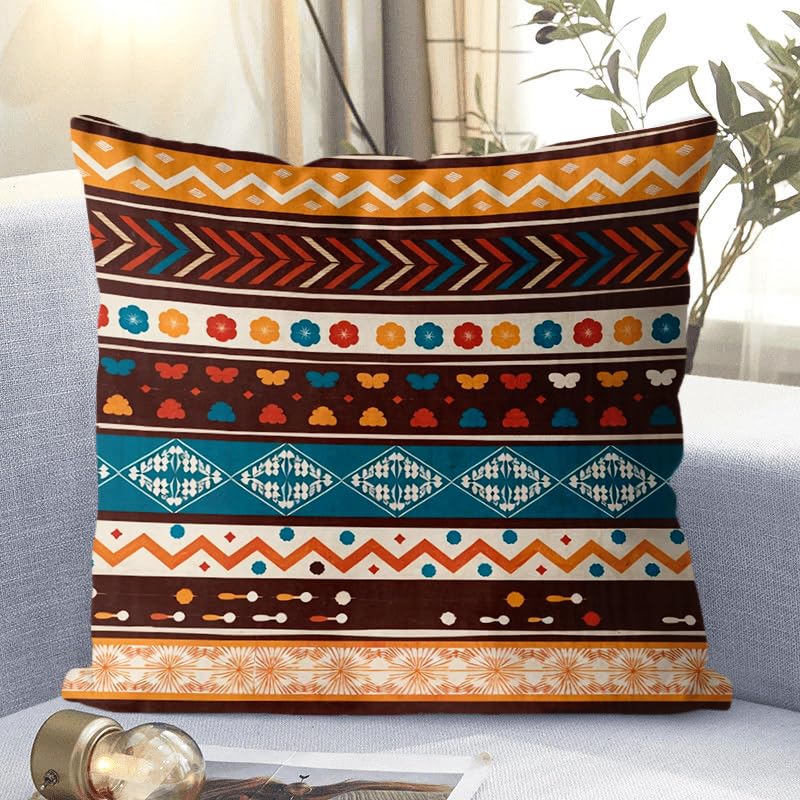 Boho Throw Pillow Covers 18x18 Set of 4, Bohemian Linen Decorative Cushion Case