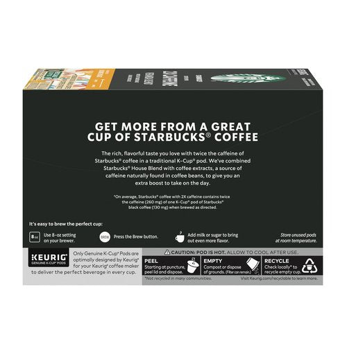 Starbucks K-Cup Coffee Pods, Starbucks Blonde Roast With 2X Caffeine, Hot or Iced Coffee, Veranda Blend, 60 Keurig Pods
