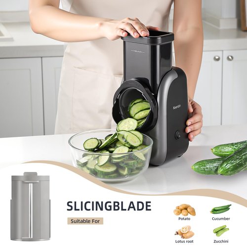 Electric Vegetable Slicer and Cheese Grater, Multifunctional Rotary Cutter with 4 Stainless Steel Blades for Potatoes Carrots Cucumbers Fruits Salad etc.