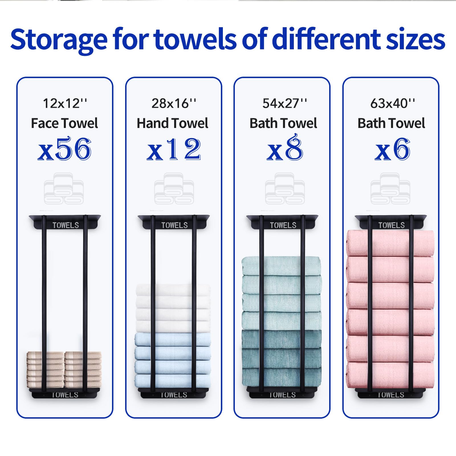 Bathroom Towel Storage Rack,30 Inch Towel Racks for Bathroom Wall Mounted with Shelf Can Holds 8 Large Towels, Metal Wall Towel Rack for Rolled Towels,Folded Towels (Black)