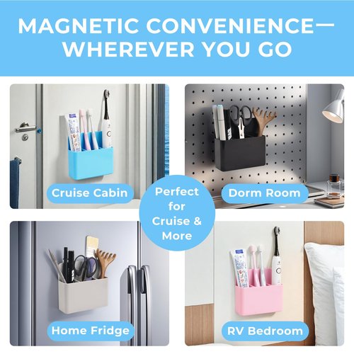 Magnetic Toothbrush Holder for Cruise Ship Cabins – Cruise Essentials 2026 & Travel Must Haves – Wall-Mounted Cruise Bathroom Organizer for Alaska & Caribbean Staterooms (White)