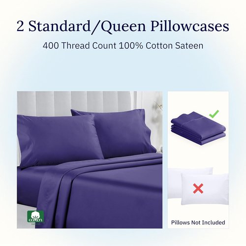 California Design Den Pillowcase Set | 400 Thread Count 100% Cotton Sateen - Soft & Breathable, Dark Purple - Queen Size, Set of 2
