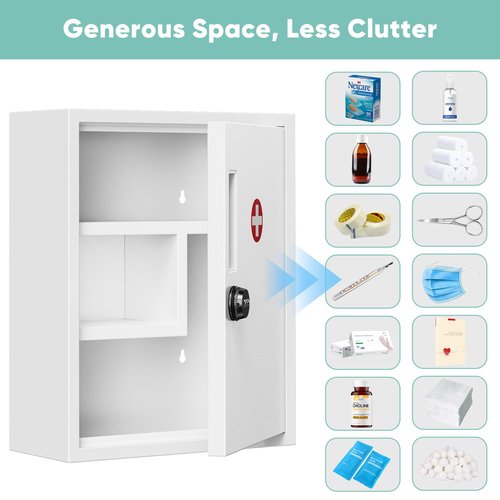 POKIPO Locking Medicine Cabinet, Empty Metal Medicine Storage Box Wall Mount with All-Metal Digit Lock Keyless, Bathroom Cabinet Organizer Over The Toilet, First Aid Box for Home School Business