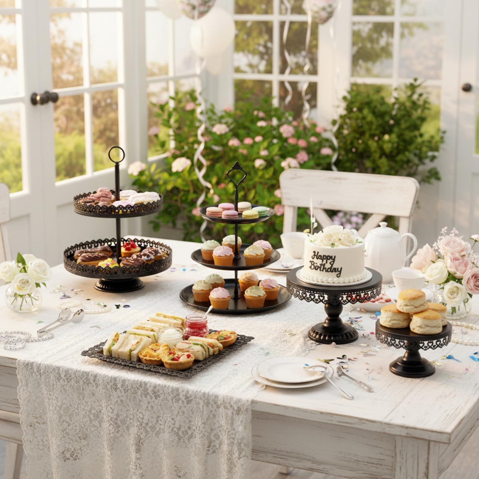 8 Pcs Cake Stands Set Metal Dessert Table Display Tiered Cupcake Holder Candy Donut Fruit Plate Cake Serving Tray with Handle Treats Serving Tower for Wedding Birthday Party Decorations (Gold)