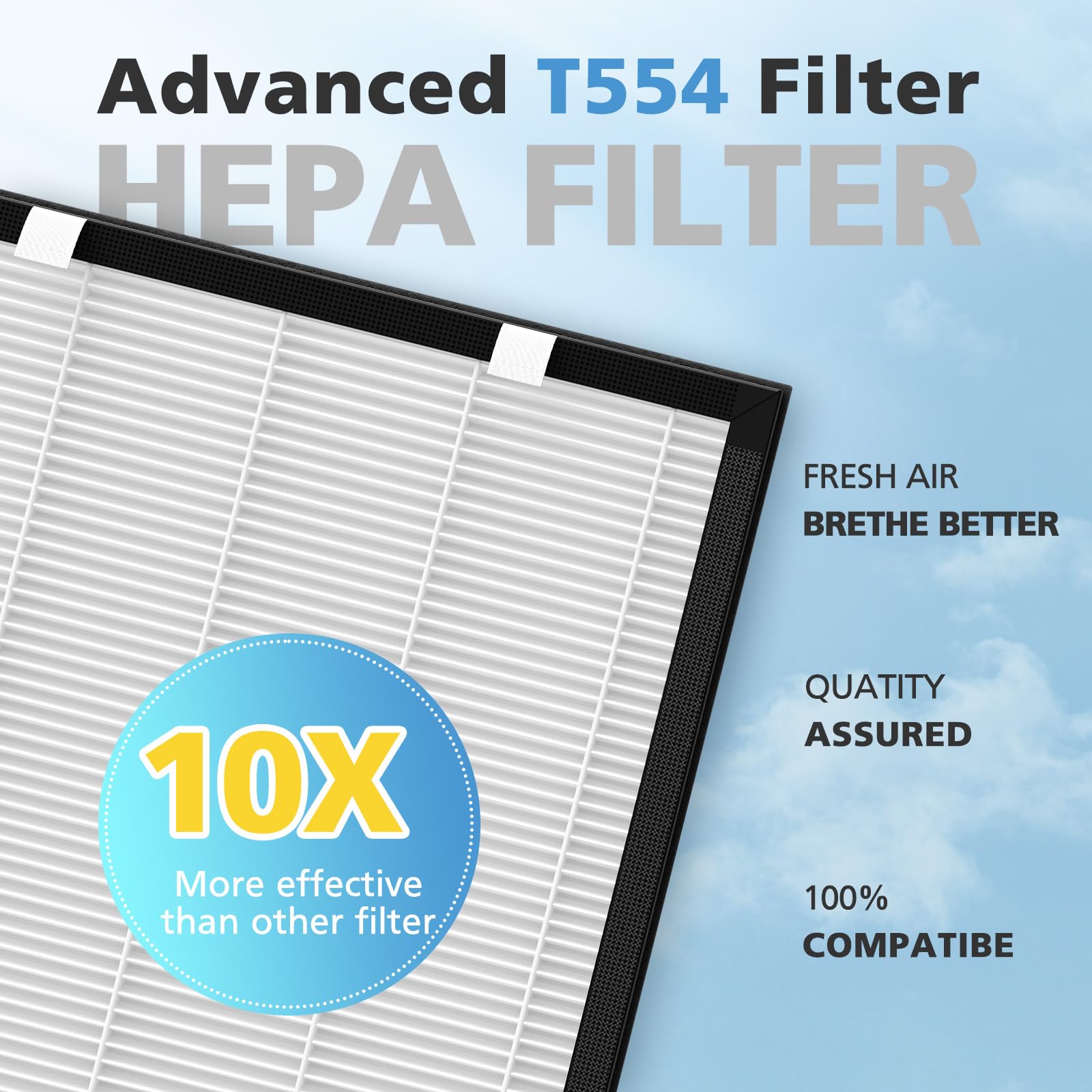 4 Pack T554 Replacement Filter Compatible with Trucozie T554 Air Purifier, 3-in-1 Filtration System Replacement Filters with Activated Carbon for Home Room, 4 HEPA Filter and 8 Washable Pre-Filters