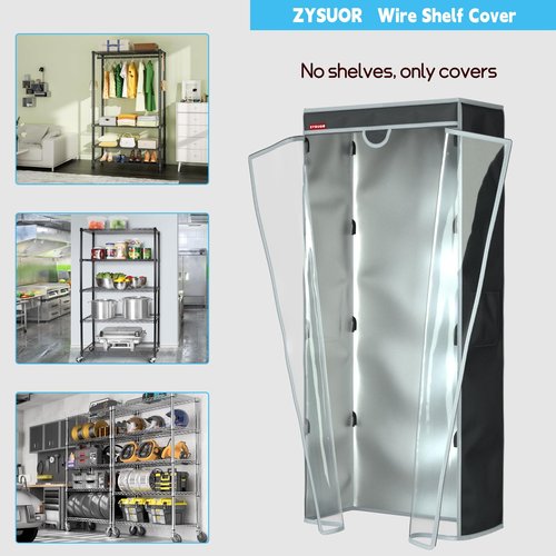 ZYSUOR Rack & Shelf Cover for Storage Shelving, Waterproof & Dustproof Protector with Clear Zipper Front, Fits Wire Shelves 36" L x 14" D x 72" H (Cover Only)