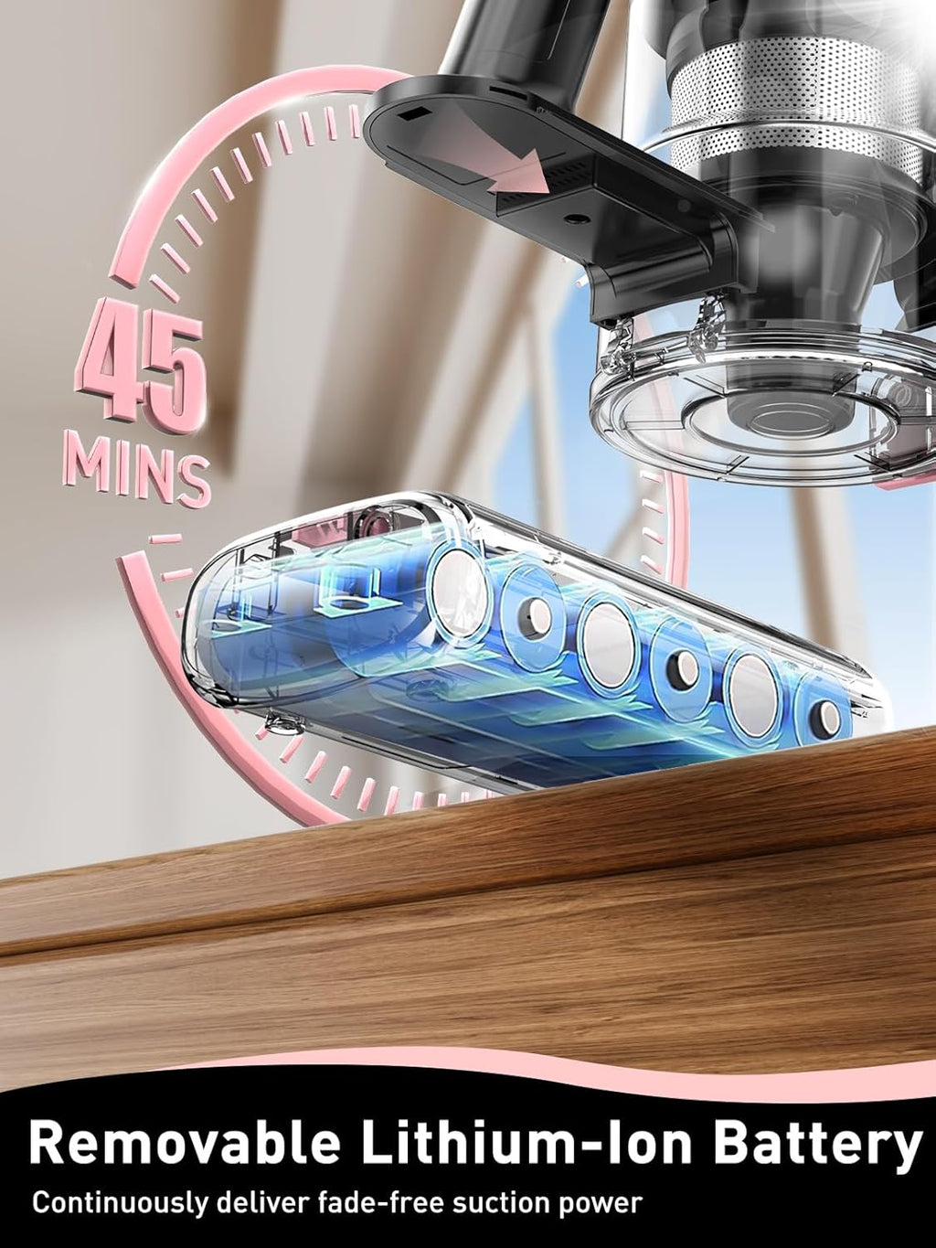 VICEASE Cordless Vacuum Cleaner - 8-in-1 Powerful Suction for Home | Lightweight, LED Display, 45 Min Battery, Pink