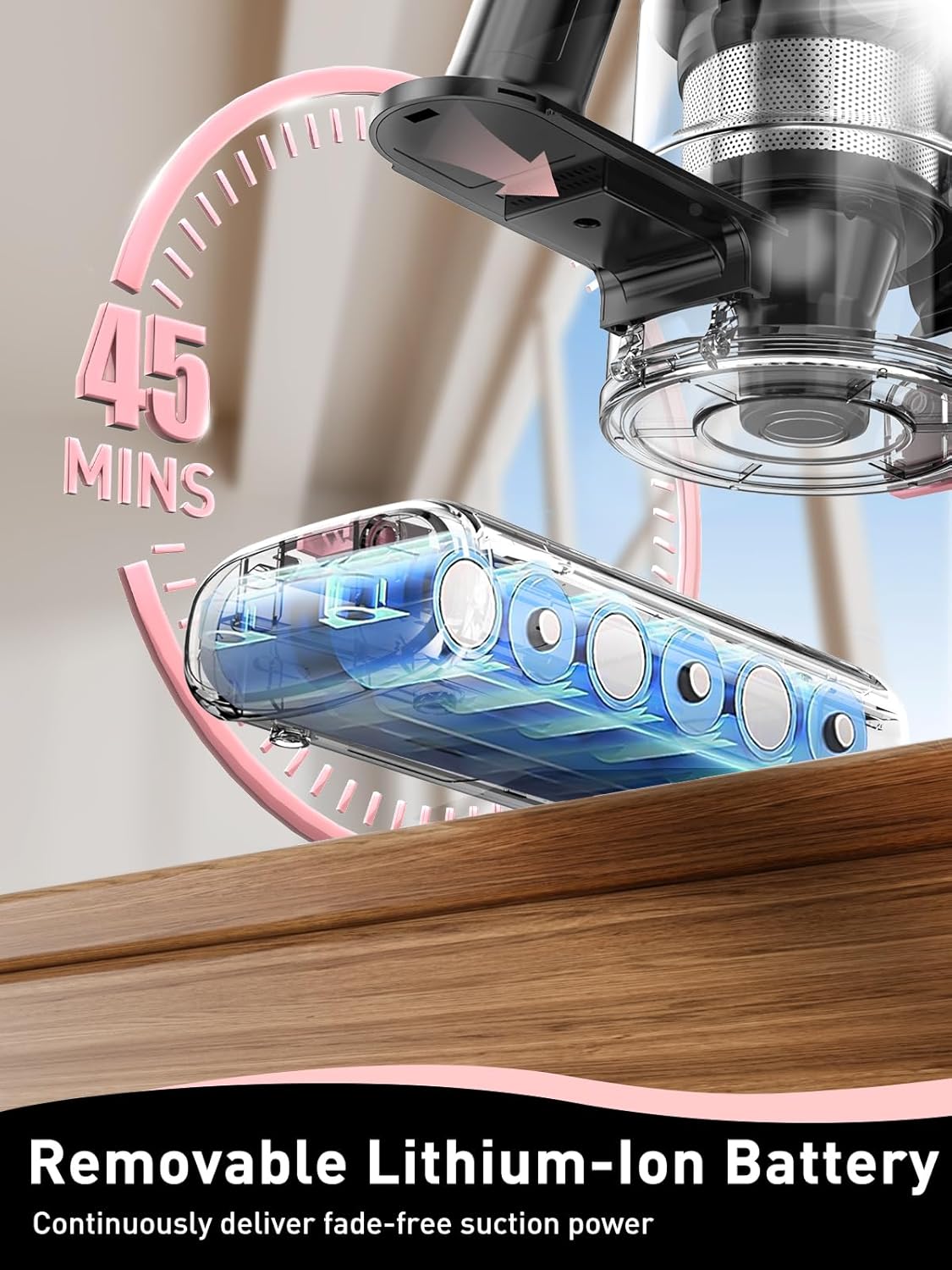VICEASE Cordless Vacuum Cleaner - 8-in-1 Powerful Suction for Home | Lightweight, LED Display, 45 Min Battery, Pink