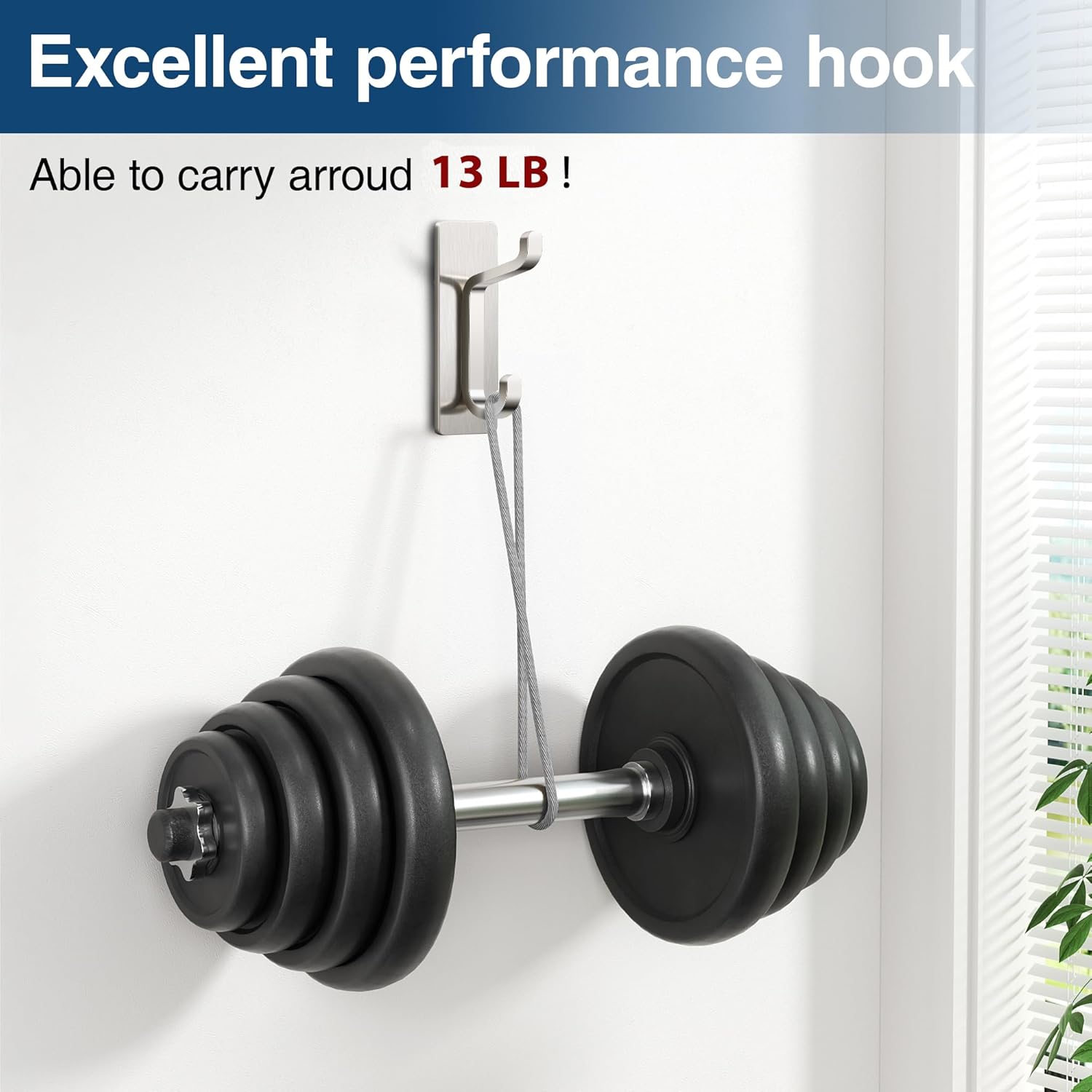 Pickpiff Wall Hooks - 13LB Strong Adhesive Coat & Towel Hanger in Brushed Nickel Finish