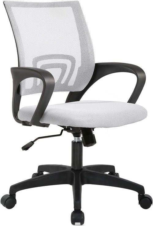 BestOffice Ergonomic Office Chair - Mid-Back Swivel Desk Chair with Breathable Backrest & Lumbar Support - Adjustable Height, White for Adults & Women