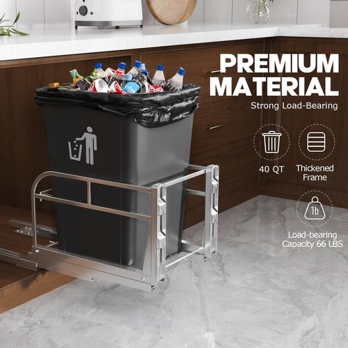 40 Qt Pull Out Trash Can Under Cabinet with Soft-Close Slides,Door Mounting Under Sink Garbage Can Slide Out Kit for Kitchen, Garbage Can Not Included, Requires Minimum Cabinets Opening 13" W X 18" D