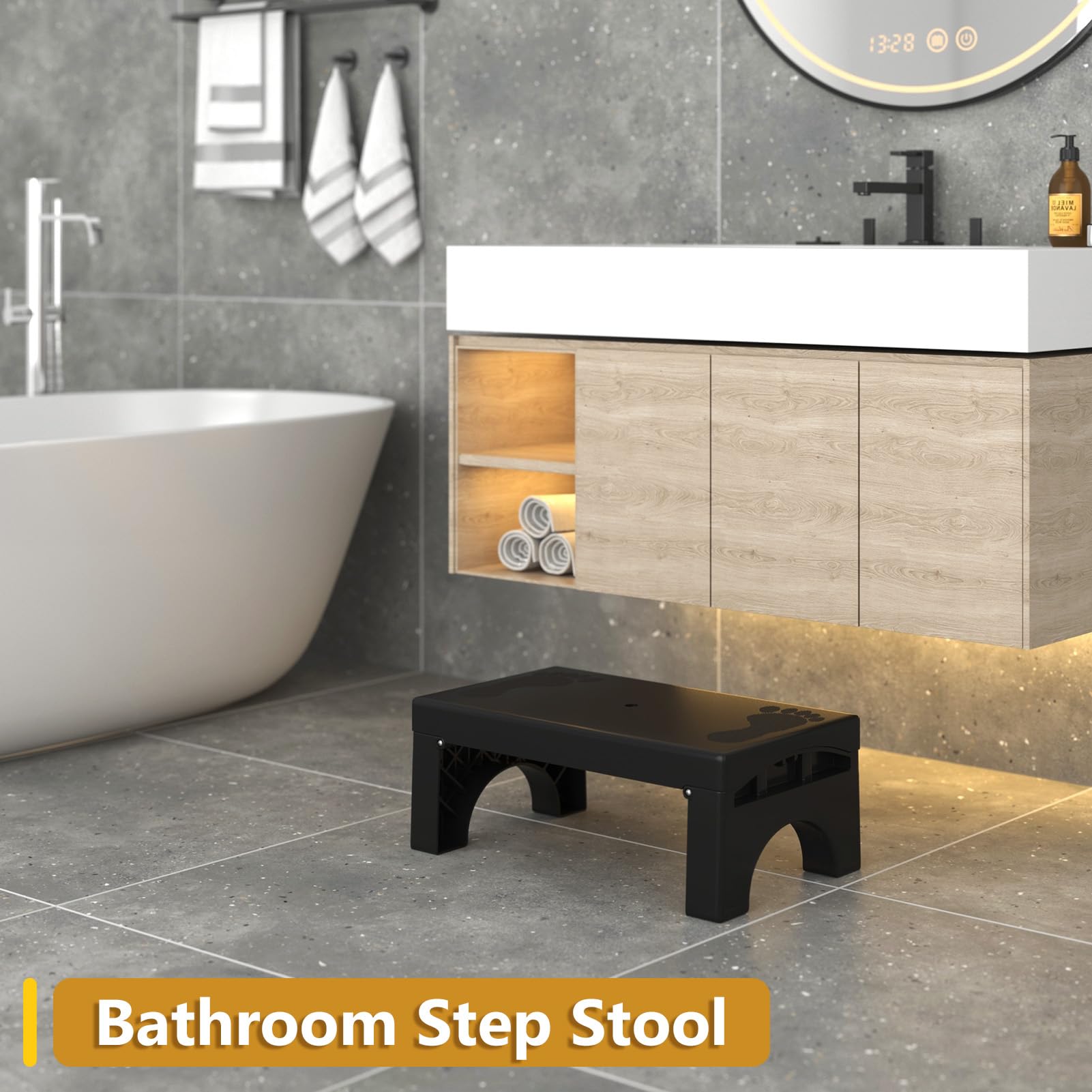 Folding Step Stool for Adults Kids, Heavy Duty Non-Slip Foldable Stepping Stool with 400-LBS Capacity, Safety Collapsible Foot Step Stool for Bathroom Bedroom Kitchen, Bed Steps for High Beds, Gray