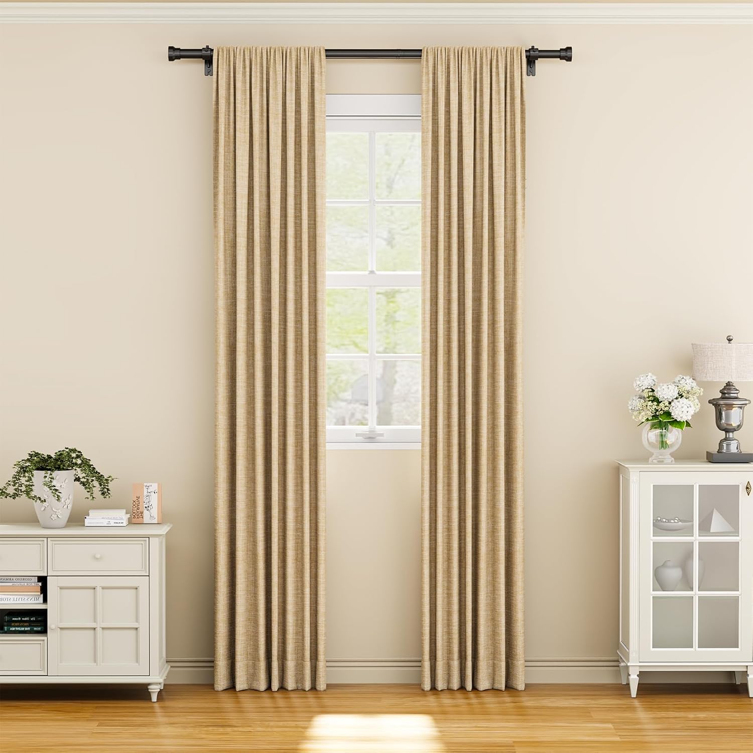 YaFex Curtain Rods - Heavy Duty 1 Inch Adjustable Window Treatment Rods, 32-58 Inch, Modern Black Design