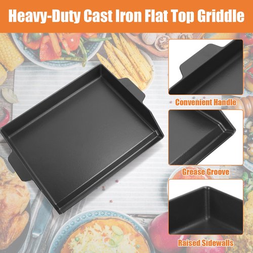 WEBROIL Universal Cast Iron Cooking Griddle Insert,Pre-Seasoned Nonstick Coating Griddle Pan for Gas Grill,BBQ Flat Top Grill Plate with High Sidewalls for All Grills and 4 Burner Range Oven,18.5"x14"