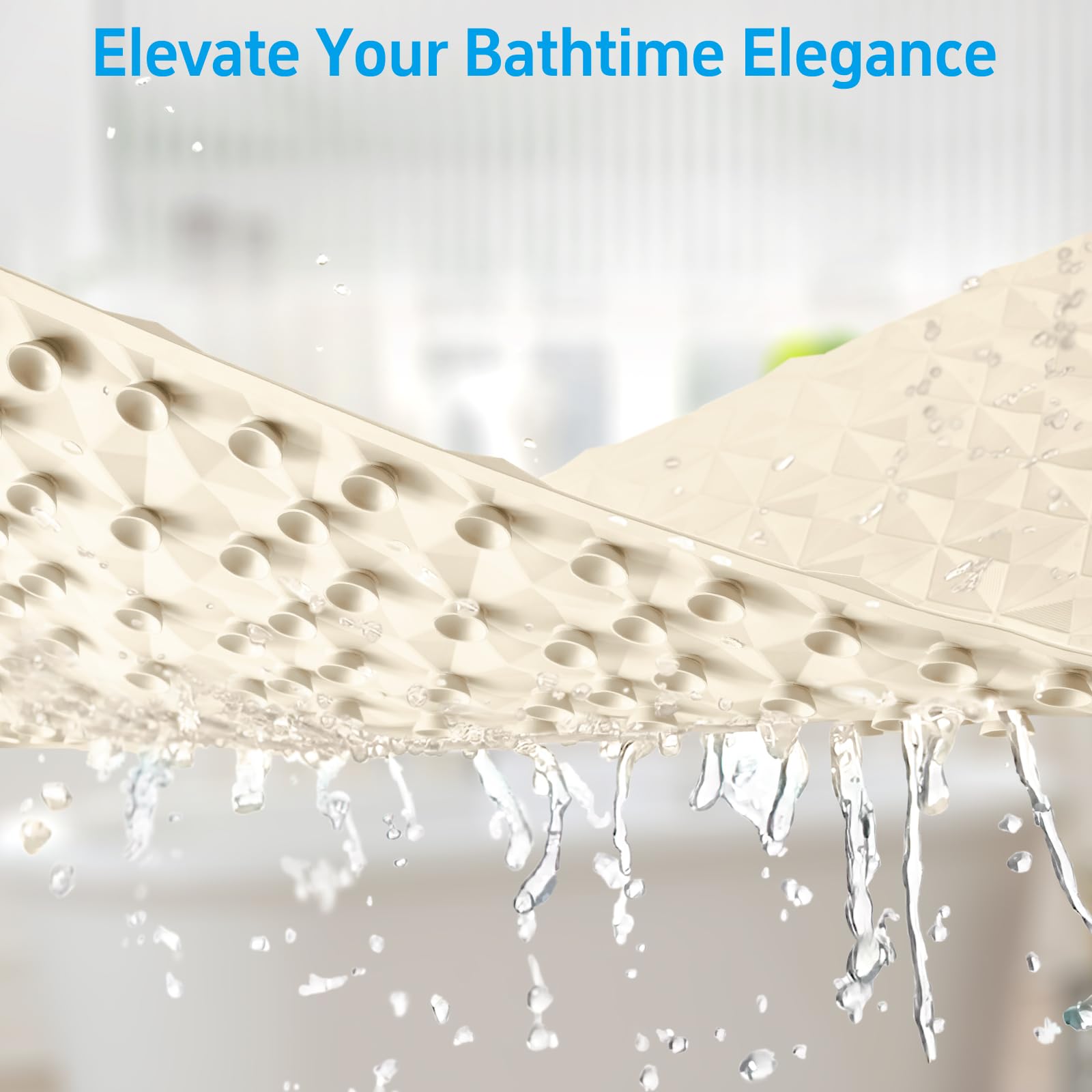 WRISIN Non Slip Bathtub Mat for Bath Tub Shower - Natural Rubber Mat with 241 Suction Cups - Soft Bathroom Safety Mat - Unique Diamond Pattern - Fatigue Relief - Machine Washable - 16 × 28 Inch