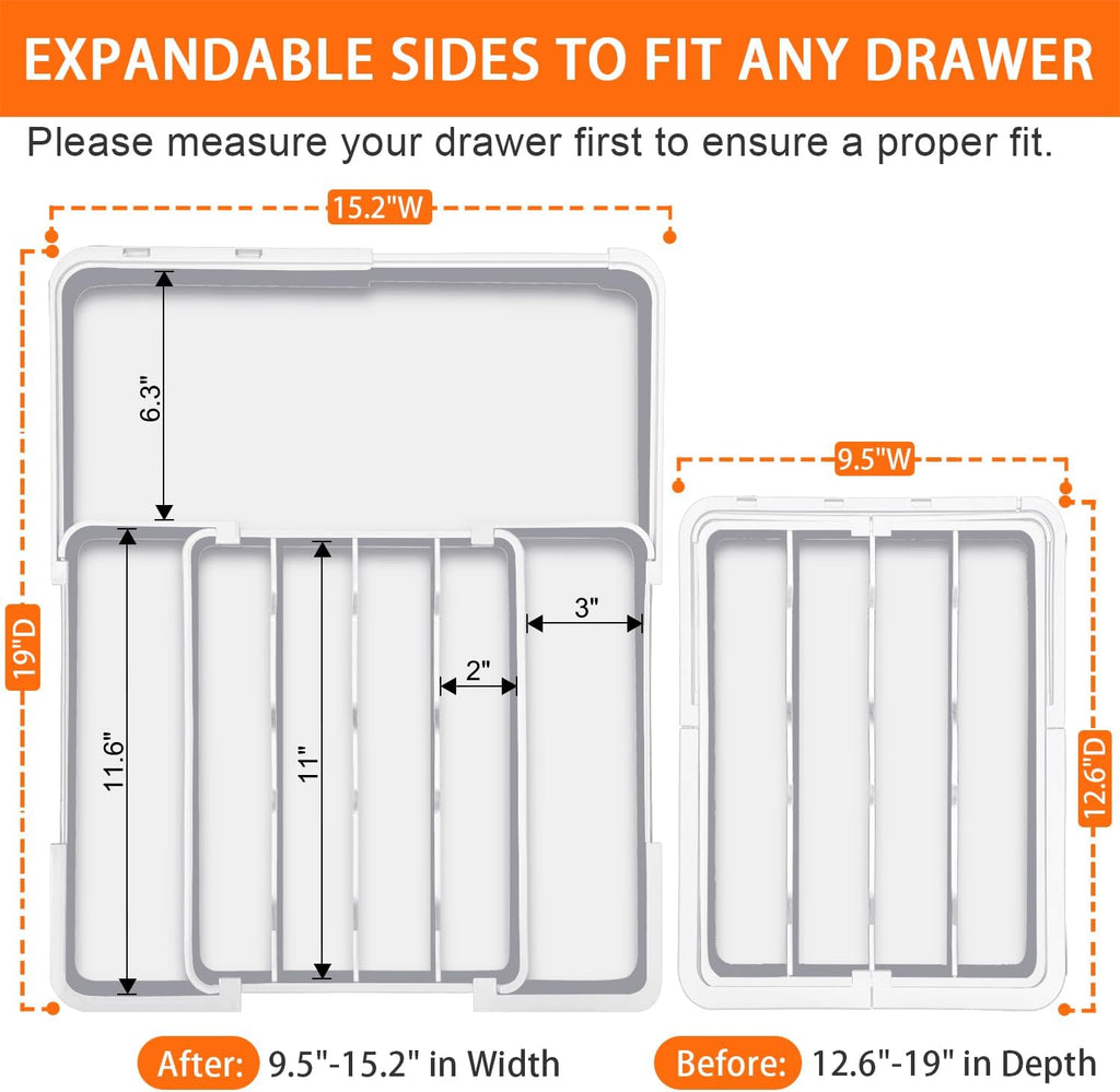 Spaclear Silverware Organizer - Expandable BPA-Free Utensil Drawer Tray with 7 Compartments | White
