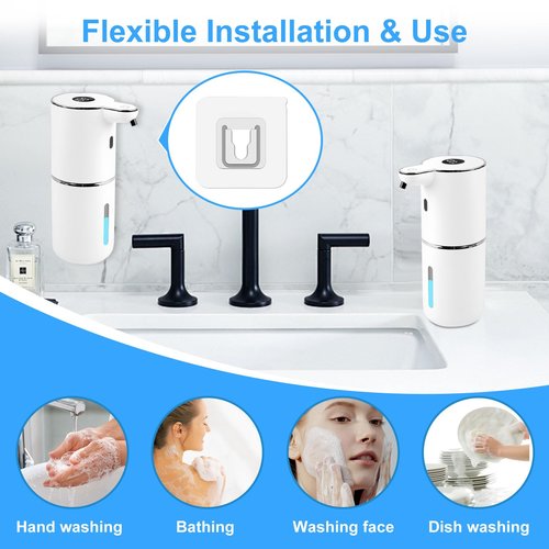 Ipefan Automatic Soap Dispenser,6-Level Foaming Hand Soap Dispenser,Touchless Dish Soap Dispenser for Kitchen Sink Bathroom,Ipx5 Waterproof,1200mah Rechargeable,12.8oz/380ml,Wall Mount & Countertop