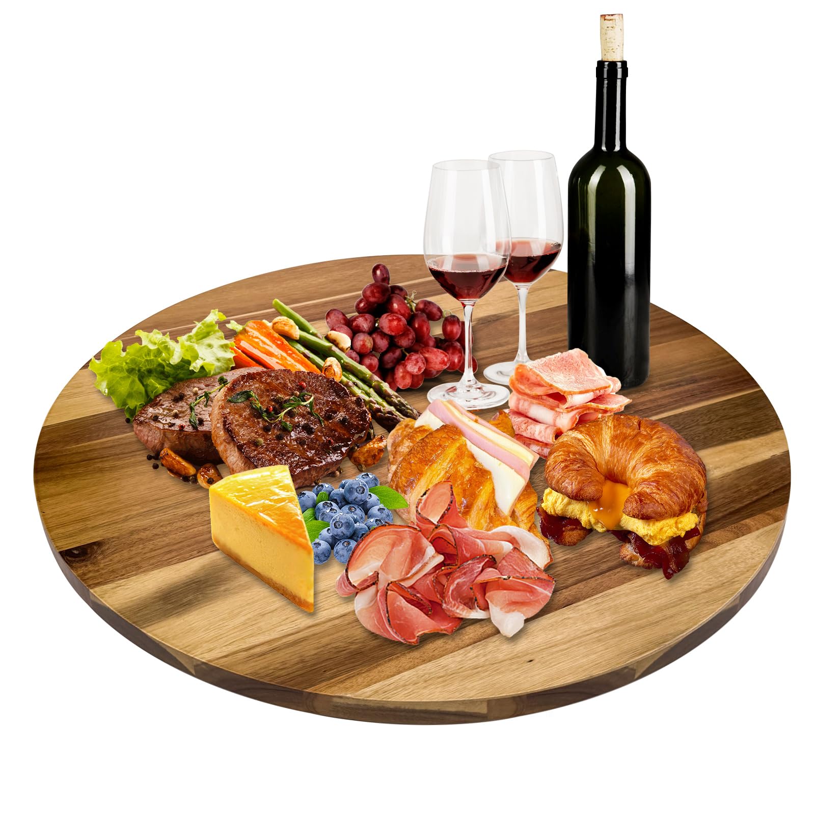 26'' Acacia Wooden Lazy Susan with 360 Rotation for Dining Table Top,Extra Large Wooden Serving Tray with Heavy Duty Rotating Wheel for Kitchen,Dining Table