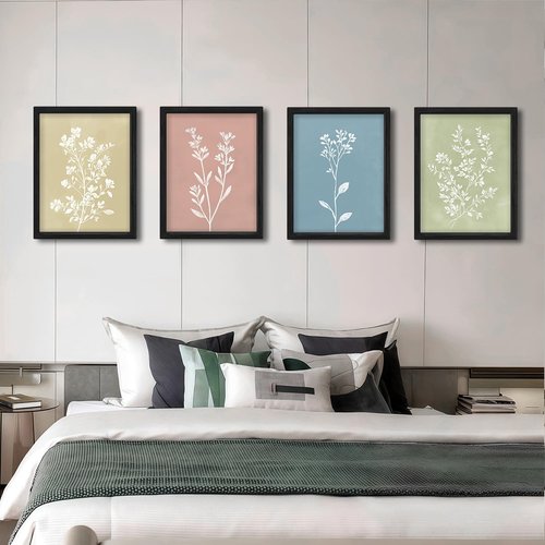 JIMUJIA 4-Piece Minimalist Plant Wall Art Set - Modern White Plant Designs on Soft Backgrounds | 12x16 Inch Frames for Home Décor