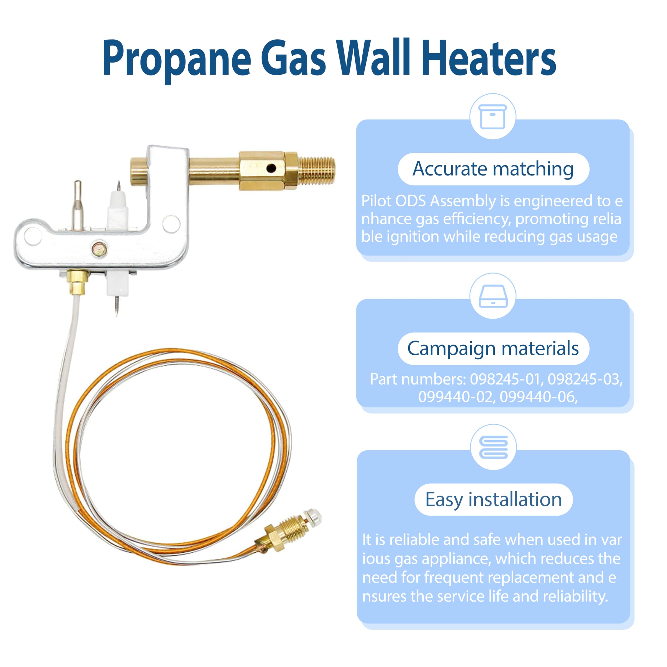 ActyGo Replacement Vent Free Propane Gas Wall Heaters Pilot ODS 120630-02 fits Vanguard Comfort Flame Glo-Warm Cozy Heat Kozy World Pro Com Desa International etc