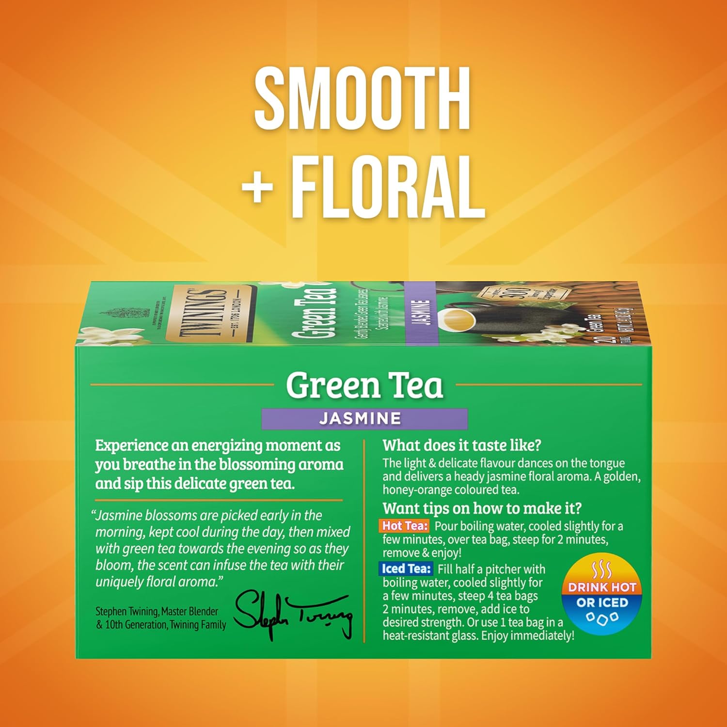 Twinings Green Tea - Jasmine Infused, Fragrant Floral Scent - 20 Individually Wrapped Bags (Pack of 6)