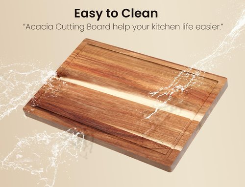 Fibogollo Acacia Wood Cutting Boards Set of 3 - Juice Groove Chopping Boards with Holder for Meat & Veggies