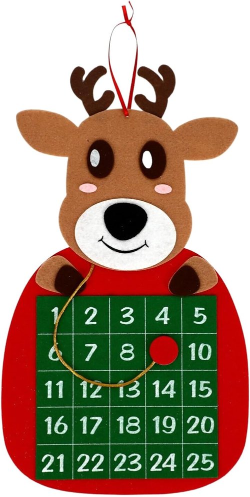 A1U Felt Advent Calendar - Holiday-Themed Countdown Decor with Reindeer & Santa | Multicolored 1 ct.