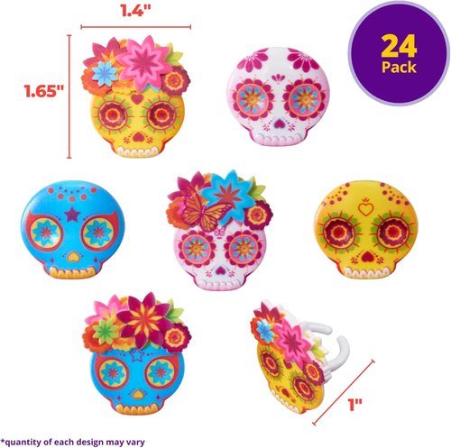 DecoPac Calavera Mask Cupcake Toppers - 24 Día de los Muertos Skull Rings for Celebrations & Parties
